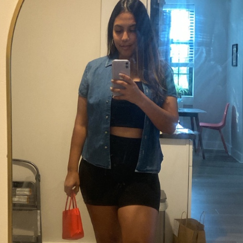 LA blues vintage denim short sleeve button top